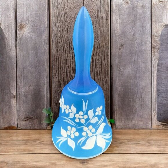 Vintage Westmoreland Glass Frosted Blue Glass Bell Textured Flowers Pattern VTG - Picture 1 of 12